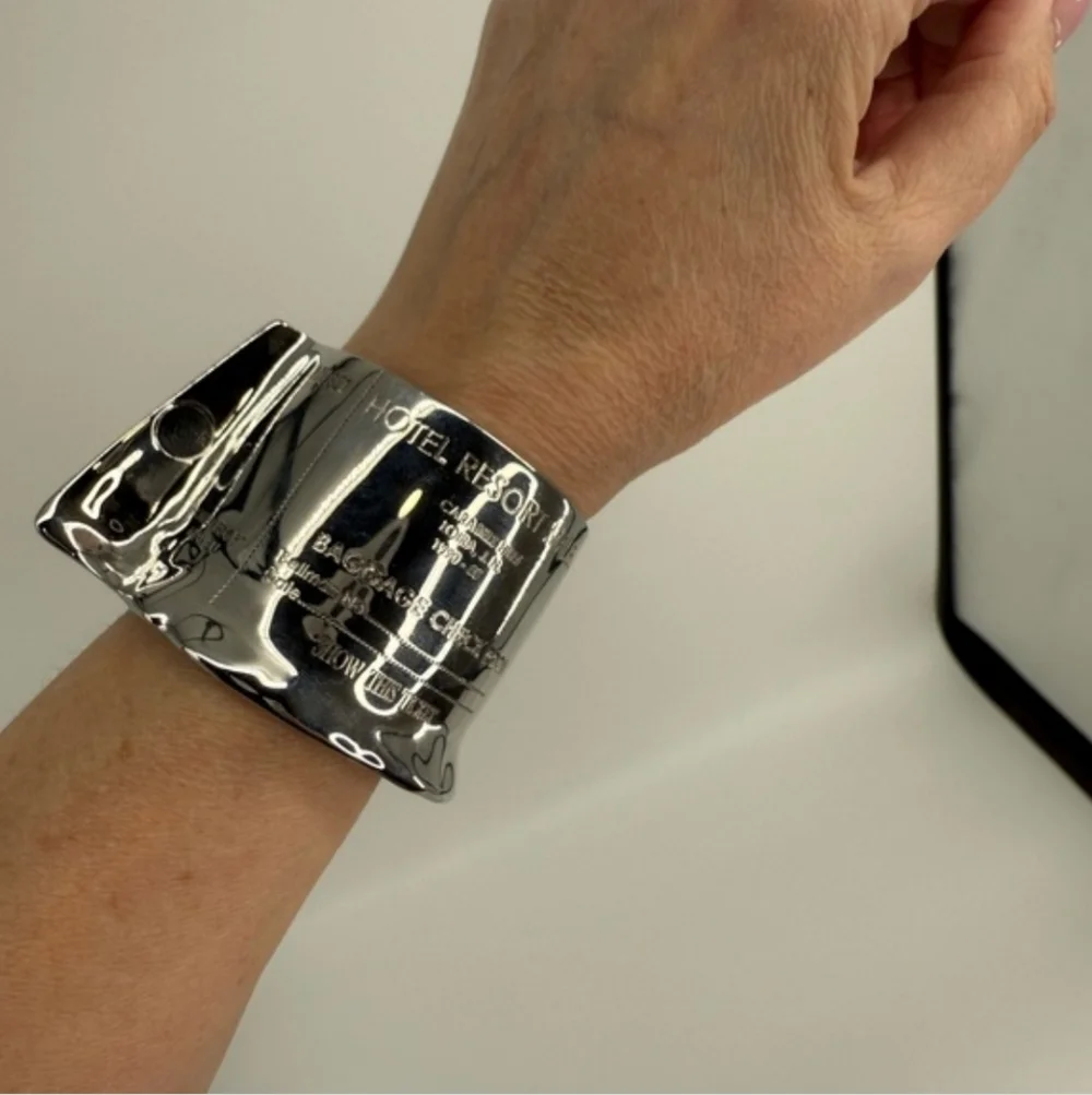 Zara silver tone plaque cuff bracelet with text